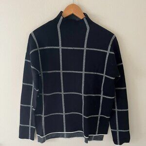 Max Studio Black & White Plaid Fleece Mock Turtle Sweater Women's Size Large